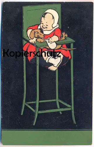 ALTE PRÄGE POSTKARTE BABY KIND GIBT DACKEL MILCH Humor humour Dachshund Teckel chien Ansichtskarte AK cpa postcard