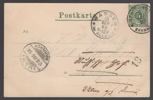 ALTE POSTKARTE STUTTGART HOTEL MARQUARDT 1898 Stempel Wangen sowie Ulm Bahnhof Ansichtskarte cpa postcard AK