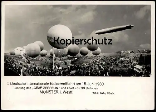 ALTE POSTKARTE MÜNSTER BALLONWETTFAHRT 1930 BALLON BOCHUM LUFTSCHIFF ZEPPELIN AM 18.09.1928 Airship dirigeable aérostat