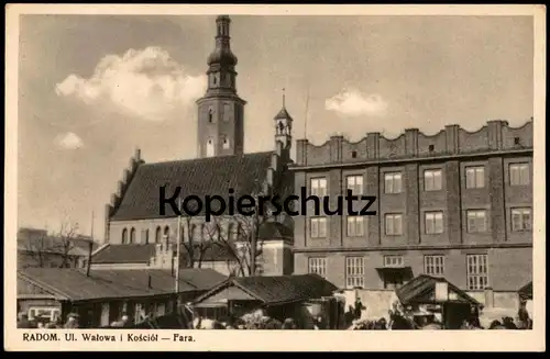 ALTE POSTKARTE RADOM UL. WALOWA I KOSCIOL FARA 1939 województwo mazowieckie Masowien Polska poland Polen postcard cpa AK