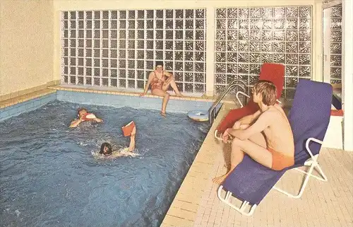 ÄLTERE POSTKARTE OLSBERG SAUERLAND HOTEL PENSION PREIDL Schwimmbad swimming pool piscine Bad cpa postcard Ansichtskarte