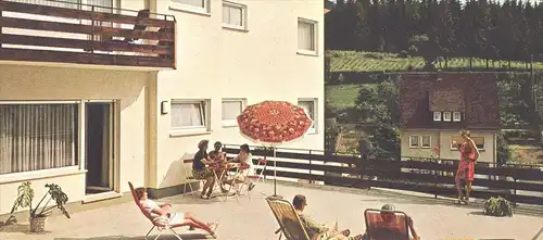 ÄLTERE POSTKARTE OLSBERG SAUERLAND HOTEL PENSION PREIDL Schwimmbad swimming pool piscine Bad cpa postcard Ansichtskarte