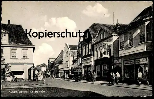 ÄLTERE POSTKARTE AURICH OSTFRIESLAND OSTERSTRASSE HERMANN HIPPEN UHREN BESTECK BOCKSTIEGEL SCHUHHAUS AUTO-GARAGEN cpa AK