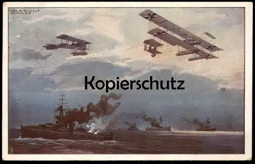 ALTE POSTKARTE WASSERFLUGZEUGE HANS RUDOLF SCHULZE Flugzeug Plane Airplane Avion warship Doppeldecker double-decker GB