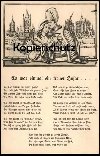 ALTE POSTKARTE LIEDERKARTE ES WAR EINMAL EIN TREUER HUSAR KÖLN KARNEVAL Carneval Coeln musique folklorique song postcard