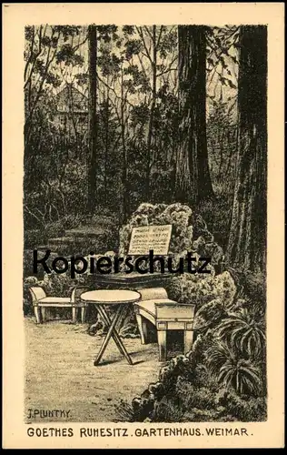 ALTE KÜNSTLER POSTKARTE WEIMAR GOETHES RUHESITZ GARTENHAUS GOETHE SIGN. J. PLUNTKY cpa postcard AK Ansichtskarte