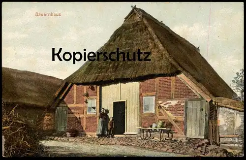 ALTE POSTKARTE BAUERNHAUS BAUERNHOF farm house ferme Milchkanne bidon à lait Reetdach Ostfriesland Niedersachsen