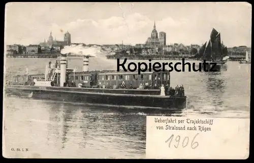 ALTE POSTKARTE STRALSUND 1904 TRAJECT PUTBUS ÜBERFAHRT NACH RÜGEN TRAJEKTSCHIFF SCHIFF cpa postcard Eisenbahn train Zug