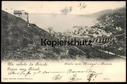 ALTE POSTKARTE GRUSS AUS TRIEST 1900 UN SALUTO DA TRIESTE STRADA VERSO MIRAMAR E BARCOLA postcard Italia Italy Italien