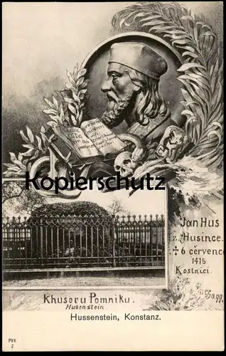 ALTE POSTKARTE KONSTANZ HUSENSTEIN Khusovu Pomniku Jan Hus Totenschädel Skull Teufel devil diable postcard cpa Kostnice