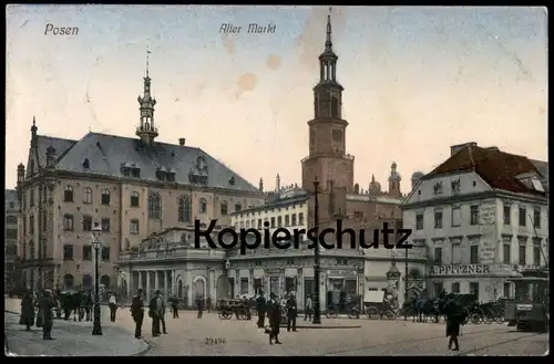 ALTE POSTKARTE POSEN POZNAN ALTER MARKT Strassenbahn Tram Kaserne tramway A. Pfitzner Wein Joseph Jolouici cpa postcard