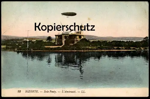 ALTE POSTKARTE BIZERTE BAIE PONTY MIT ZEPPELIN LUFTSCHIFF Airship dirigeable aéronef aérostat postcard cpa AK