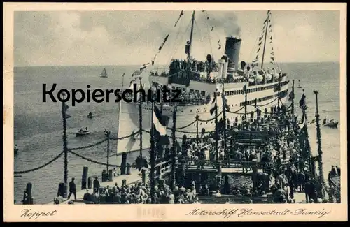 ALTE POSTKARTE ZOPPOT MOTORSCHIFF HANSESTADT DANZIG 1928 SOPOT Pommern Bahnpost-Stempel Danzig-Zoppot Dampfer steam ship