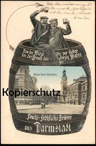 ALTE AK FEUCHT-FRÖHLICHE GRÜSSE AUS DARMSTADT TECHNISCHE HOCHSCHULE STUDENTICA montage photo surrealisme Bier beer mug