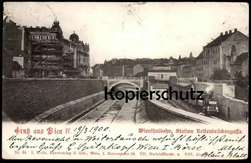 ALTE POSTKARTE GRUSS AUS WIEN IV WIENTHALBAHN 1900 Bahn Lokomotive Dampflok steam train locomotive à vapeur Metro tube