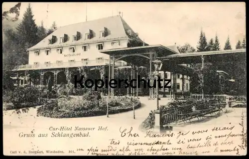 ALTE POSTKARTE GRUSS AUS BAD SCHLANGENBAD CUR-HOTEL NASSAUER HOF 1903 KURHOTEL street lamp Lampe Ansichtskarte postcard