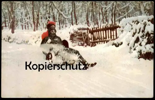 ALTE POSTKARTE SCHLITTENFAHRT MOMENTAUFNAHME WINTERSPORT 1918 SCHLITTEN PHOTOCHROMIE W. GERLING DARMSTADT Rodel luge