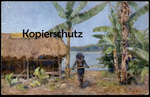 ALTE KÜNSTLER POSTKARTE PAPUA-NEUGUINEA SIGN. PETER PAUL MÜLLER Indigene Native cpa postcard AK colony colonie Kolonie