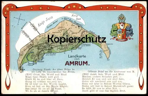 ALTE POSTKARTE LANDKARTE VON INSEL AMRUM ÖMRANG FRESK Nebel map carte géographique Wappen coat of arms cpa postcard AK