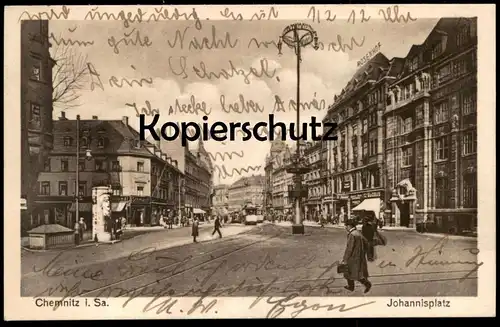 ALTE POSTKARTE CHEMNITZ JOHANNISPLATZ MURATTI SCHMANDT Geschäft Filmplakat Strassenbahn Rosenhof Globus Ansichtskarte AK