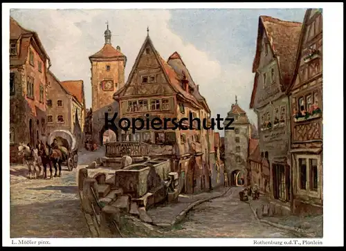 POSTKARTE ROTHENBURG OB DER TAUBER PLÖNLEIN SIGN. LOUIS MÖSSLER Kunstverlag Mössler Kutsche carrosse coche Ansichtskarte