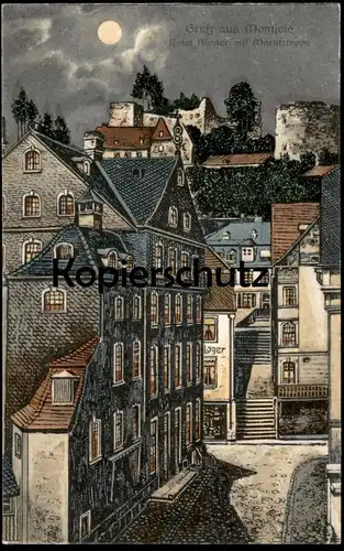 ALTE POSTKARTE GRUSS AUS MONTJOIE HOTEL RICHTER MONDSCHEIN MONSCHAU STEINDRUCK STEINZEICHNUNG Künstlersteinzeichnung cpa