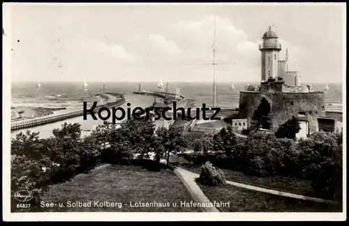 ALTE POSTKARTE KOLBERG LOTSENHAUS & HAFENAUSFAHRT 1936 COLBERG KOLOBRZEG POMMERN See- und Solbad Stempel Bauerhufen AK