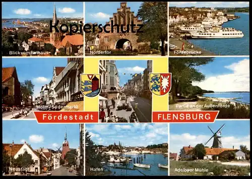 POSTKARTE FLENSBURG HOLM HAFEN NEUSTADT FÖRDEBRÜCKE NORDERTOR ADELBYER MÜHLE WINDMÜHLE molen moulin windmill mill AK