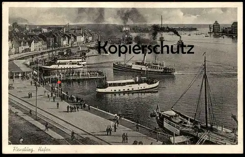 ALTE POSTKARTE FLENSBURG HAFEN BEFLAGGUNG MIT DAMPFSCHIFF DAMPFER STEAMER SHIP BATEAU À VAPEUR Ansichtskarte AK postcard