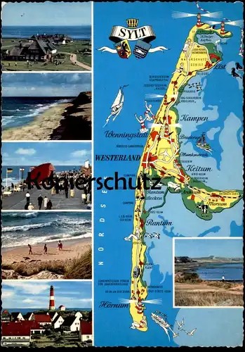 POSTKARTE SYLT LANDKARTE KEITUM RANTUM LEUCHTTURM Phare Lighthouse Map carte géographique Nordsee North Sea Mer du nord