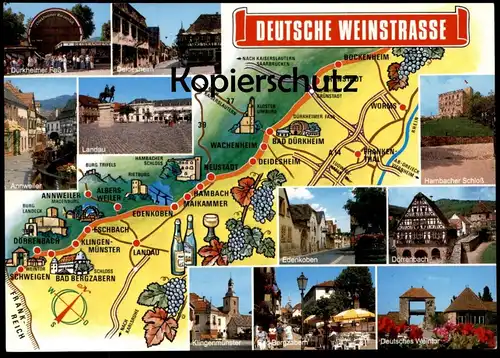 POSTKARTE WEINSTRASSE LANDKARTE Map Carte Géographique Albersweiler Deidesheim Maikammer Edenkoben Bockenheim Eschbach