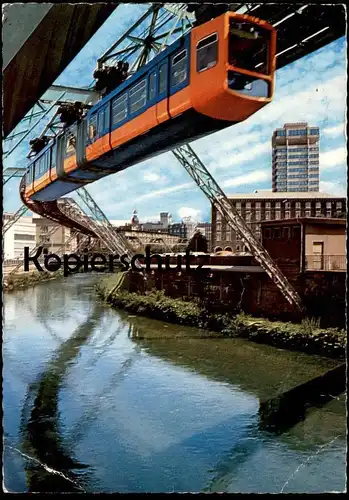 ÄLTERE POSTKARTE WUPPERTAL SCHWEBEBAHN & SPARKASSE ZUG TRAIN Bahn Eisenbahn Railway cpa postcard Ansichtskarte AK