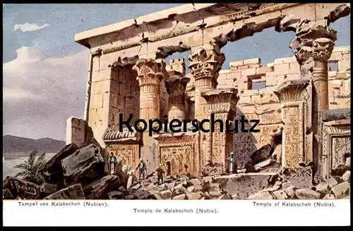 ALTE POSTKARTE TEMPEL VON KALABSCHEH NUBIEN SIGN. FRIEDRICH PERLBERG Nubie Nubia Ägypten Egypt Expedition cpa postcard