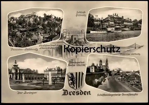 ÄLTERE POSTKARTE DRESDEN PIONIERPALAST WALTER ULBRICHT LOSCHWITZ ZWINGER PILLNITZ TERASSENUFER DRAHTSEILBAHN Bahn Train