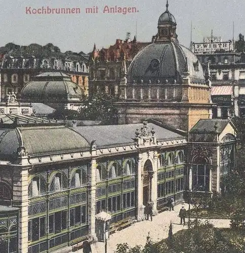 ALTE POSTKARTE WIESBADEN KOCHBRUNNEN MIT ANLAGEN 1911 F. WIRTH postcard cpa Ansichtskarte AK