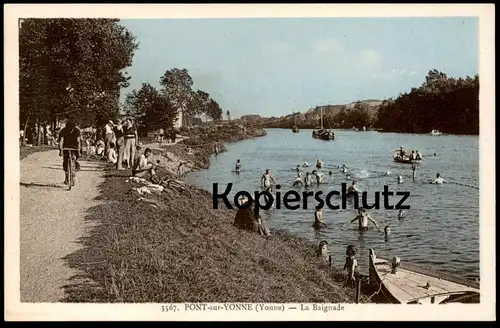 ALTE POSTKARTE PONT SUR YONNE ENFANTS LA BAIGNADE Bath bathing swimming racing bike vélo de course Fahrrad Rennrad cpa