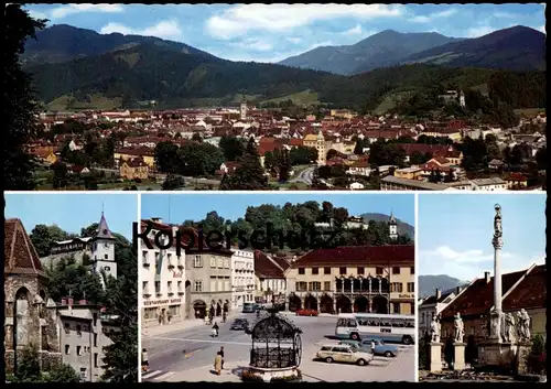 POSTKARTE BRUCK AN DER MUR PANORAMA MIT FLONING CHOR EISERNER BRUNNEN Bus Autobus Austria postcard AK Ansichtskarte