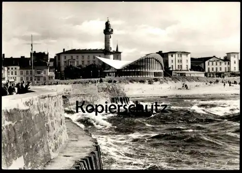 ÄLTERE POSTKARTE ROSTOCK WARNEMÜNDE KONSUM-GASTSTÄTTE TEEPOTT & LEUCHTTURM tea pot Strand Ansichtskarte cpa postcard AK