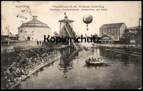 ALTE POSTKARTE MANNHEIM VERGNÜGUNGSPARK AUSSTELLUNG 1907 WASSERRUTSCHE Kirmes Ballon Balloon ducasse kermesse fun fair