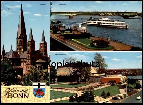 ÄLTERE POSTKARTE GRÜSSE AUS BONN AM RHEIN MÜNSTER RHEINUFER SCHIFF MS KOBLENZ BEETHOVENHALLE Ansichtskarte postcard cpa