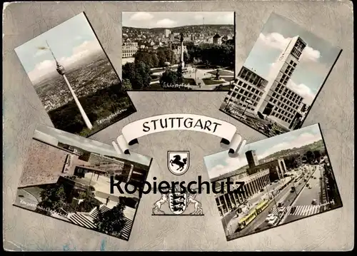 ÄLTERE POSTKARTE STUTTGART KONZERTHAUS LIEDERHALLE FERNSEHTURM SCHLOSSPLATZ RATHAUS BAHNHOF Ansichtskarte postcard cpa