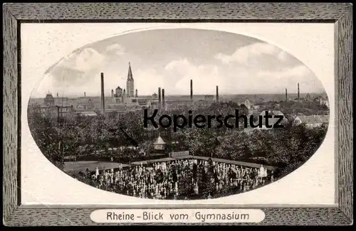 ALTE PASSEPARTOUT POSTKARTE RHEINE BLICK VOM GYMNASIUM Schule school école Friedhof cemetery cimetière Ansichtskarte AK