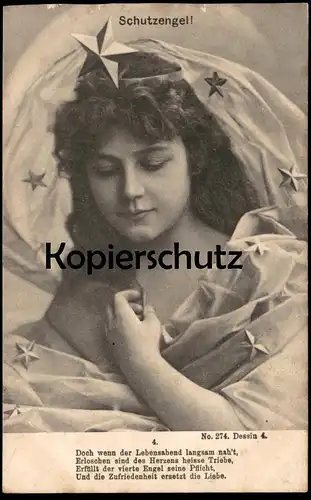 ALTE POSTKARTE SCHUTZENGEL LEBENSABEND NAHT VIERTER ENGEL TOD KIND angel ange Mädchen enfant girl Ansichtskarte postcard