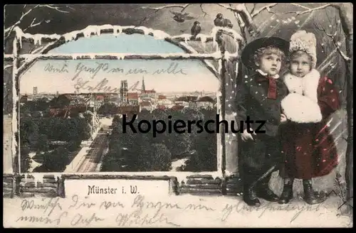 ALTE JUGENDSTIL POSTKARTE MÜNSTER I. W. KINDER PAAR IM SCHNE children couple enfants Ansichtskarte cpa postcard AK