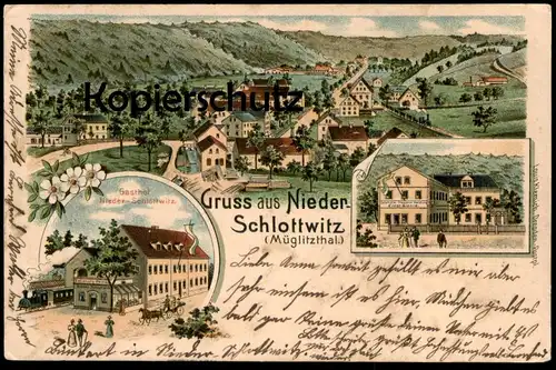 ALTE LITHO POSTKARTE GRUSS AUS NIEDER-SCHLOTTWITZ GASTHOF MÜGLITZTHAL Schlottwitz Glashütte Niederschlottwitz Müglitztal