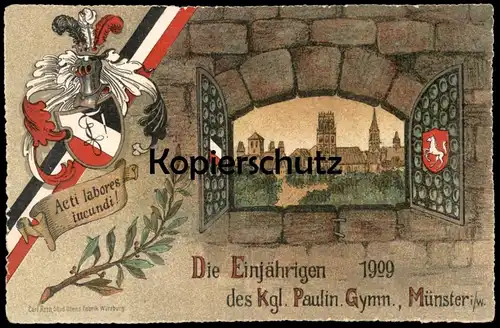 ALTE POSTKARTE MÜNSTER DIE EINJÄHRIGEN 1909 DES KÖNIGLICHEN GYMNASIUM PAULINUM Studentika Studentica cpa AK