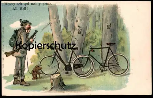 ALTE POSTKARTE JÄGER ERWISCHT LIEBESPAAR ALL HEIL RAD DACKEL JAGD DACHSHUND HUMOR hunter hunting teckel postcard AK cpa