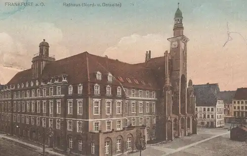 ALTE POSTKARTE FRANKFURT AN DER ODER RATHAUS NORD- UND OSTSEITE VERFASSER BESCHREIBT ANKUNFT IN DER GARNISON