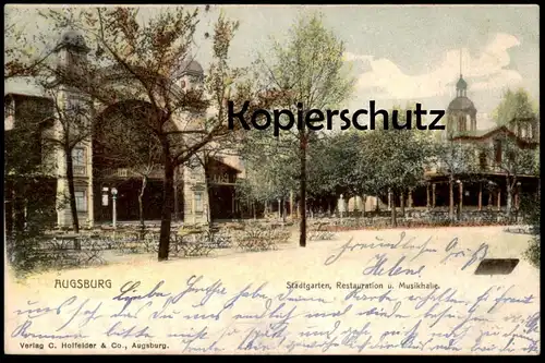 ALTE POSTKARTE AUGSBURG STADTGARTEN RESTAURATION MUSIKHALLE Restaurant Ansichtskarte postcard cpa AK