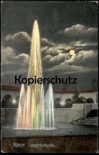 ALTE POSTKARTE DÜREN LEUCHTFONTAINE Brunnen bei Nacht Mond moon lune Fontaine Fountain cpa Ansichtskarte postcard AK